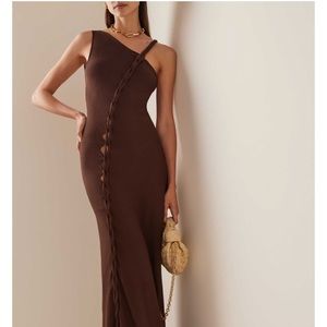 Aya Muse Birch Asymmetric Maxi Dress in Brown Size XS